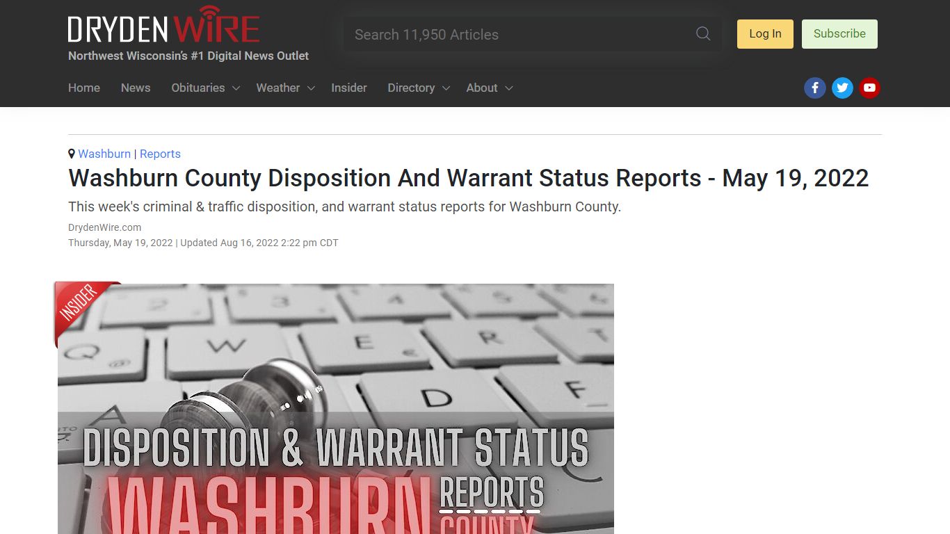 Washburn County Disposition And Warrant Status Reports - May 19, 2022